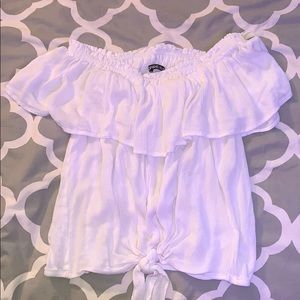 White Off the Shoulder Ruffle Top